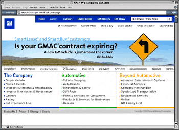 GM.com home page - Nov. 19, 2003