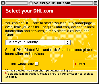 DHL.com select your country page - Jan. 15, 2004