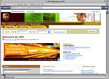 UPS.com US Home Page - Jan. 13, 2004