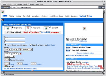 Travelocity.com home page with images turned off - Dec. 3, 2003